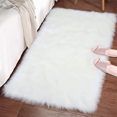 #ad 2X3 Ft Ultra Soft Fluffy Rugs Faux Fur Sheepskin Area Rug for Home Decor White $32.11