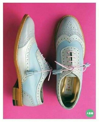 #ad New Women#x27;s Handcrafted Blue White Leather Oxford Lace Up Brogue Formal Shoe. $189.99