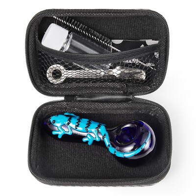 #ad 4quot; Glass Tobacco Smoking Pipe with Brush Storage Box and Metal Tool Hand Pipe $14.44