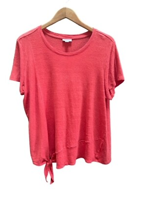 #ad J Jill Love Linen T Shirt Short Sleeve Right Tie Front Orange Sz 2X $16.99
