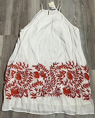 #ad Lucky Brand Women’s White Red Embroidered Sleeveless Dress Floral Boho Size S $32.99