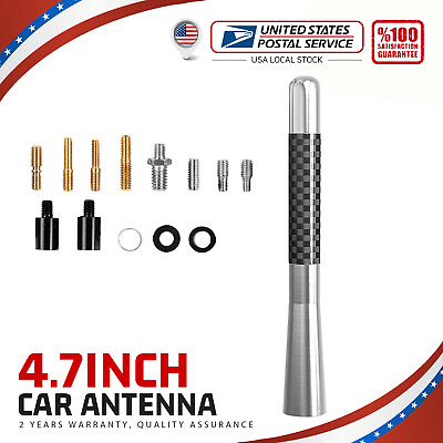 #ad Universal 4.7quot; 12CM Silver Carbon Fiber Screw Aluminum Car Short Mini Antenna $12.69