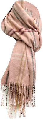 #ad Steve Womens Made in Italy Plaid Fringe Muffler Scarf Rose Pink $23.98