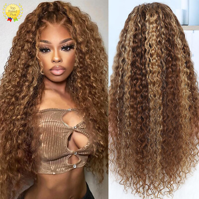 #ad Highlight Ombre 13×4HD Lace Front Wig Human Hair 5 27 Honey Blonde Deep Wave Wig $59.98