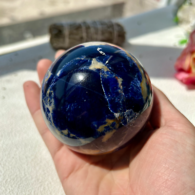 #ad 620g Natural Sodalite Sphere Quartz Crystal Ball Healing 78mm 1th $50.00