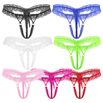 #ad US Mens Lace Lingerie Briefs Thong Panties Open Crotch G string T back Underwear $8.27