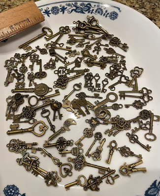 Old Vintage Antique Skeleton 125 Keys Lot Small Large Bulk Necklace Pendant NEW* $15.50
