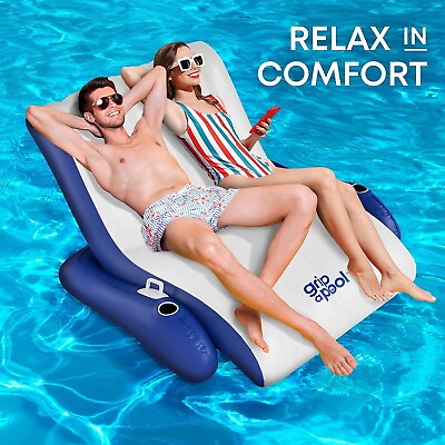 #ad Recliner Pool Float Lounger 2 Adults Heavy Duty Lake Beach Floating Raft Ride On $64.99