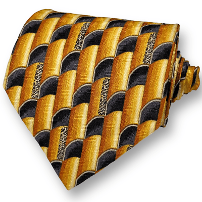 #ad ERMENEGILDO ZEGNA Men’s Vintage Designer Gold Abstract Geometric 100% Silk Tie $27.39