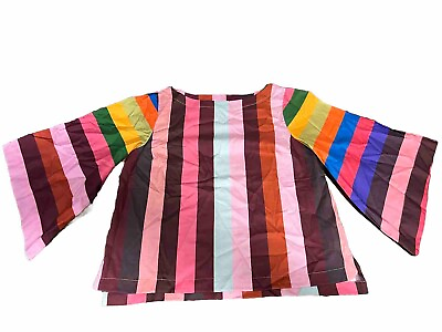 #ad Geisha Designs Anthropologie Womens Colorful Stripes Boxy Shirt Size Medium New $17.77