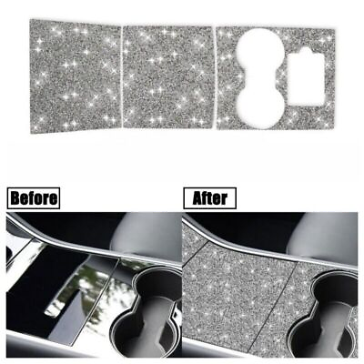 #ad Diamond ABS Car Central Control Storage Box Panel Trim Cover For Tesla Model 3 $88.69