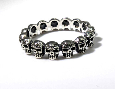 #ad .925 Sterling Silver Halloween Skulls Band Fashion Ring Size 5 10 NEW $17.35