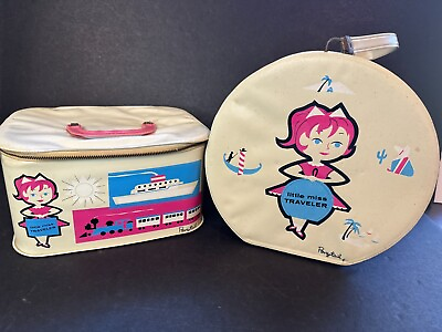 #ad Vintage Little Miss Traveler Set by Ponytail Round and Rectangular Cases $29.99