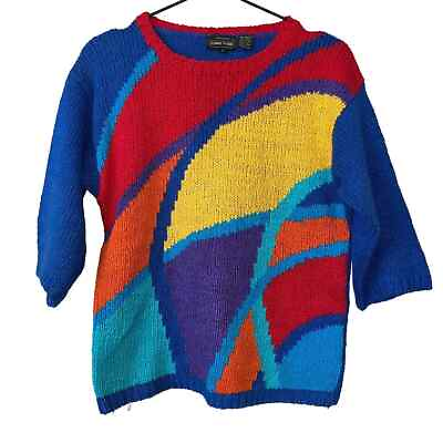 #ad VTG 1980s Renee Tener Jeanne Pierre Womens Sz S Knit Sweater Bold Colors $22.50