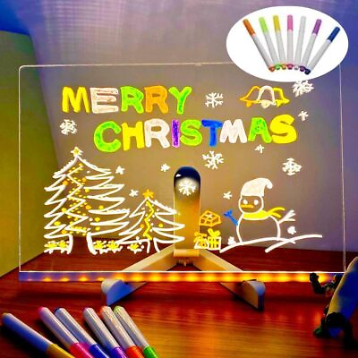 #ad Note Board LED Acrylic Dry Erase Board with 7 Color Pens for Home Christmas Gift $19.29