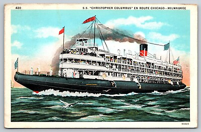 S.S. Christopher Columbus Ship En Route Chicago Milwaukee Postcard UNPOSTED #2 $3.99