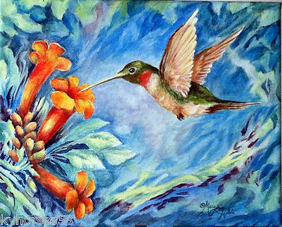 Hummingbird Color Canvas Textured Print Reproduction $10.00