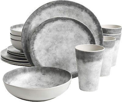 Home Granite Organic round Melamine Dinnerware Set Service for Four 16Pcs Ma $54.99