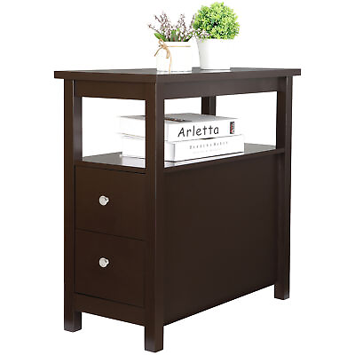 #ad Brown End Table with 2 Drawer and Shelf Narrow for Living Room $46.99