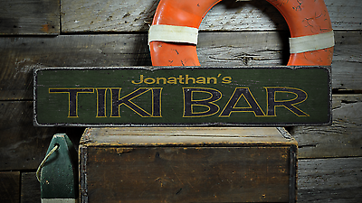 #ad Tiki Bar Name Custom Bartender Bar Rustic Distressed Wood Sign $189.00