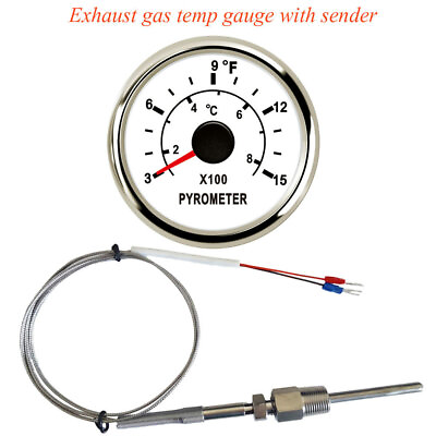 #ad 52mm Exhaust Gas Temp Gauge with Sender 0 800C 300 1500F PYROMETER Red LED White $58.89