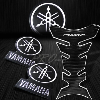 #ad Pro Chrome Silver Fuel Tank Grip Pad3.25quot; 3D Yamaha Logo Fairing Emblem Sticker $26.77