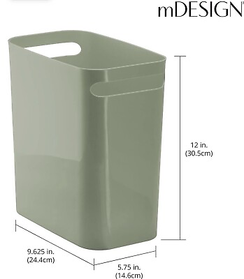 mDesign Plastic Slim Large 2.5 Gallon Trash Can Wastebasket Olive Green Classic $18.99