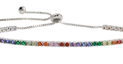 Multi Colored Sapphire Lariat Bracelet in Sterling Silver AAA #ad $111.20