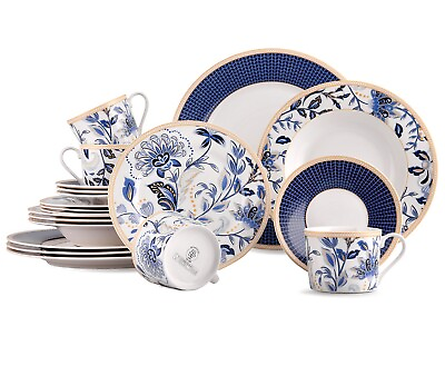 #ad 20pc Melodie de Fleurs Bone China Dinner Tea Set Porcelain Dinnerware Blue Plate $149.95