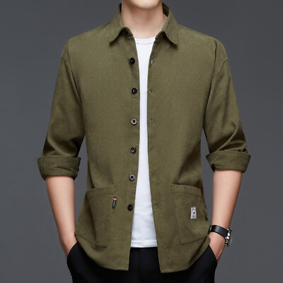 Men#x27;s Versatile Solid Color Lapel Jacket Coat Casual Slim Fit Pockets Shirt New $23.99