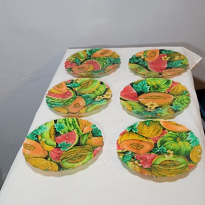 #ad 6 Plates 1 Platter Beautiful Bright Colors Fruit Patterninternally Laminated . $45.00