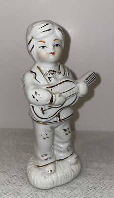 #ad Boy with Guitar Japan Vintage Figurine Ceramic Glazed Finish Collectible $14.88