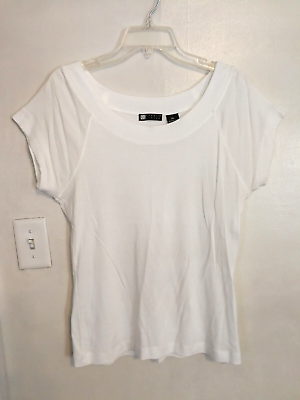 #ad Carole Little Womens Blouse XL Shirt White Pima Cotton Short Sleeve Pullover Top $16.00