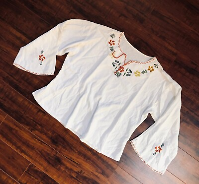 #ad BoHo HIPPIE CHIC sz Large Cream w Embroidery Tunic Versatile Shirt Top $29.70