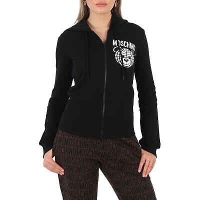 #ad Moschino Fantasy Print Black Teddy Bear Zip Up Hooded Sweatshirt $263.94