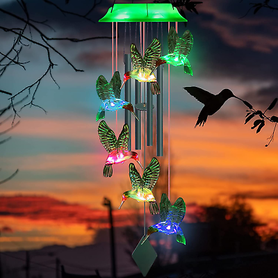 Solar Wind Chimes for outside 37quot; 6 LED Hummingbird Color Changing Wind Chime #ad $24.99