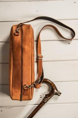 #ad Travel Bag for Walking Stick Handmade Cane Storage Leather Case Rack Holder $97.90