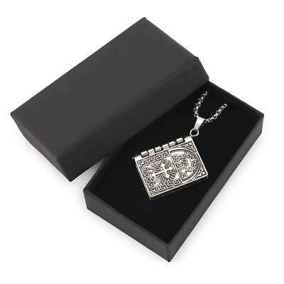 Bible Book Pendant Necklace Vintage Silver Cross Unique Jewelry For Men Women $6.11