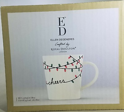 #ad ED Ellen DeGeneres Crafted by Royal Doulton quot;Cheersquot; Mug in White NIB $16.95
