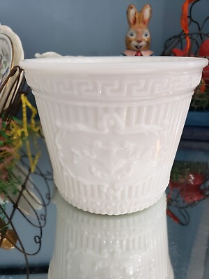 #ad Vintage White Milk Glass Embossed Ribbed Greek Herb Planter Pot Grecian G67 $16.00