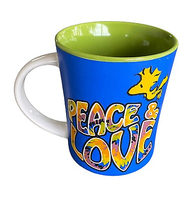 #ad Peanuts Woodstock Peace amp; Love Mug Ceramic Coffee Tea Cup Blue Green Tie Dye $11.90