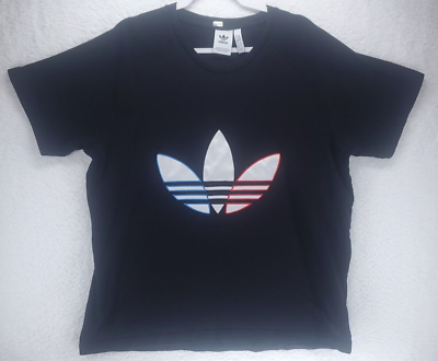 Adidas “The Brand With 3 Stripes” TRICOLOR TREFOIL Black T Shirt Men#x27;s Size XL $23.99