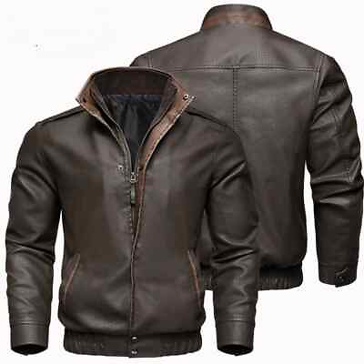 #ad Spring Autumn Men#x27;s Jacket Business Brown Motorcycle Jacket Windbreaker Coat $92.19