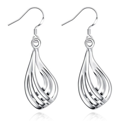 Brand New 925 Silver Earrings Jewelry Woman Charm Twist Wavy Line Drop Earrings $4.98