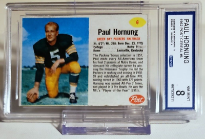 #ad 1962 Post Cereal Paul Hornung Graded CCG Mint 8 $325.00