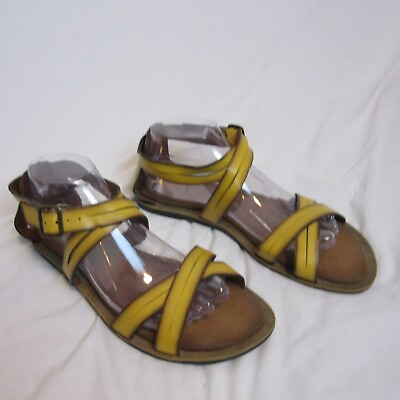 #ad Clarks Billie Jazz Leather Gladiator Sandals Flats Yellow Brown Buckle Womens 10 $22.00