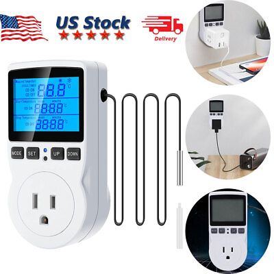 Digital Thermostat Outlet Plug Temperature Controller Heating Cooling with Probe $16.57