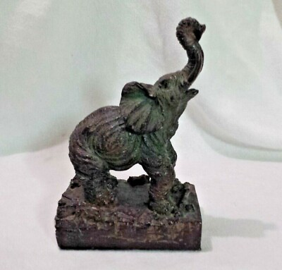 #ad Realistic Safari Elephant Statue Figure on Base Faux Bronze Polyresin Home Decor $15.00