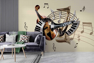 #ad 3D Note Musical Instrument Wall Murals Wallpaper Murals Wall Sticker Wall 47 AU $249.99