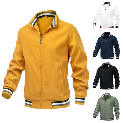 #ad Mens Autumn Stand Collar Casual Zipper Jacket Outdoor Sports Coat Windbreaker $24.88